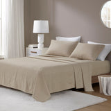 Beautyrest Oversized Cotton Flannel Casual 4 Piece Sheet Set BR20-4174 Beige/White Stripes