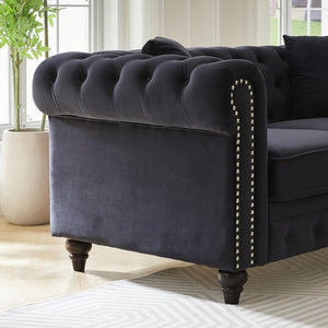 English Elm Fx Chesterfield Sofa Button Tufted Tech Fabric Nail Head Arms Living Room Seat Black W1926S00116