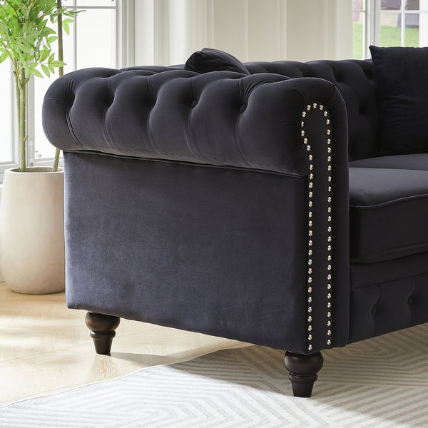 English Elm Fx Chesterfield Sofa Hand Tufted Tech Fabric Three Seat Living Room Couch Black W1926S00118