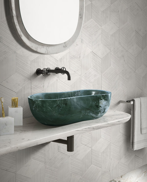 English Elm Green Natural Marble Vessel Sink - Luxurious Polished Stone For Timeless Bathroom Elegance, 23.6" X 14.2" W1696P333271