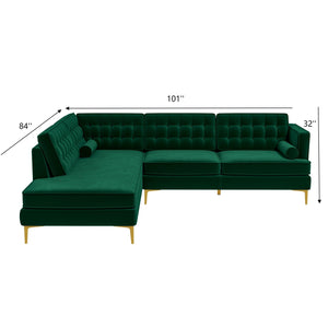 English Elm Ashcroft Furniture - Brooke Green Velvet Left-Facing Sectional Sofa - Stylish, Compact, Comfortable For Living Spaces B183S00014