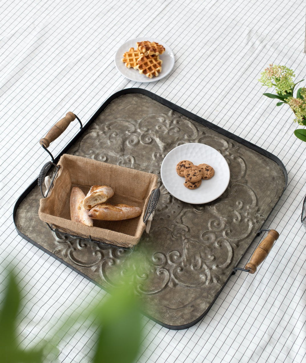 English Elm 28.7x3.9x24.4" Fabius Iron Tray with Handle – Heavy-Duty Square Serving Tray, Durable Iron Build for Stable Display and Entertaining (36x30x5) W2078P391148