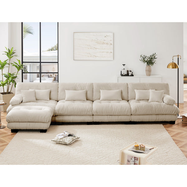 English Elm Free Modular Sectional Sofa - L-Shaped 4-Seater Couch In Light Coffee Chenille With Ottoman & Comfort W714S01032