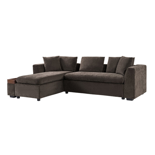 English Elm Sectional Chenille L-Shaped Sofa with Hidden Wooden Storage, Deep 18.9" Seats & Pocket Springs Brown N719S001970D