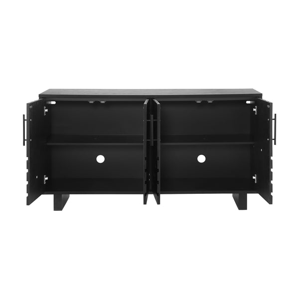 English Elm Christopher Knight Home® - Modern Sideboard 59" Black Storage Cabinet With 4 Doors, Metal Handles - Scandinavian Style Elegance N780P352310B