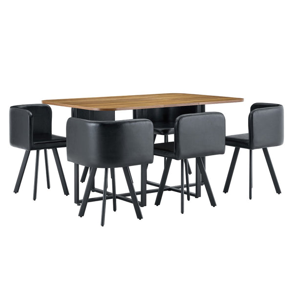 English Elm 7-piece Rectangular Dining Set Seats 6 with Faux Leather Chairs and Melamine Top W3875S00041