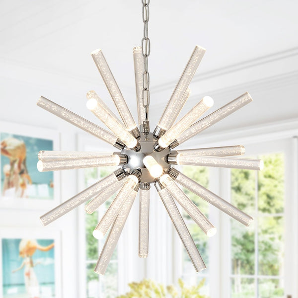 English Elm 24-light Bubble Glass Pillar Chandelier Silver Sculptural Pendant for Dining Entryway W5008P391472