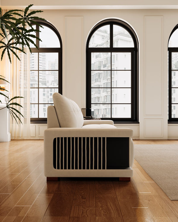 English Elm 3 Seater Sofa Modern 89" Beige Velvet Couch for Small Spaces Cat-Friendly Waterproof Scratch-Resistant W2656S00001