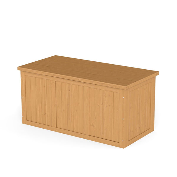 English Elm 67 Gallon Solid Wood Outdoor Deck Box with Hinged Lid Doubles as Patio Bench Seat W2640P327217