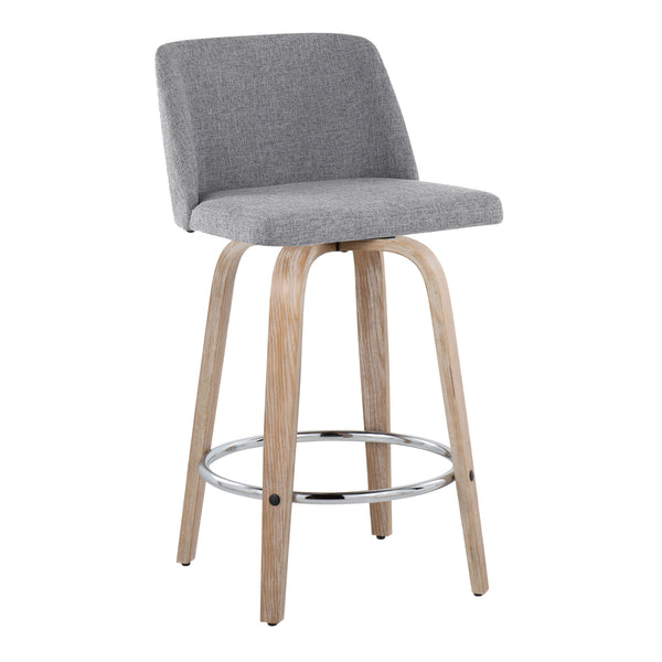 English Elm Toriano Swivel Counter Stool Set of 2 with Upholstered Padded Seat, Bent Wood Legs & Chrome Footrest Grey B202S00408