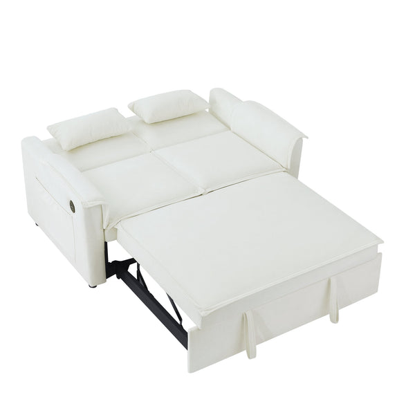 English Elm Modern Fabric Convertible Loveseat Sleeper Sofa Bed with Adjustable 3-Level Backrest, Twin Pull-Out for Small Spaces Ivory W1123P283641