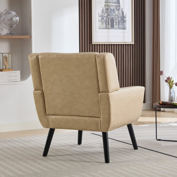 English Elm Modern Pu Leather Ergonomic Accent Chair with Padded Arms and Matte Black Legs Khaki W676P172470