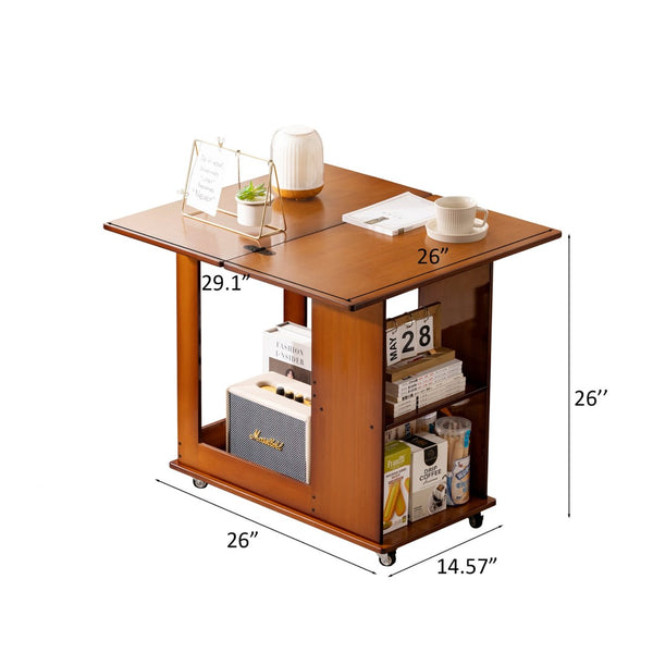 English Elm Bamboo Folding Side Table with Integrated Storage for Bedroom or Sofa Spaces W2641P454908