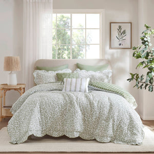 English Elm 5-piece Queen Microfiber Comforter Set Soft Printed Bedding with Decorative Pillows Sage Green B035P482936