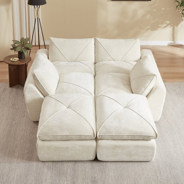English Elm Modern Chenille Modular Sectional Sofa with Built-in Foot Pedals for Relaxed Living Beige W3396S00067