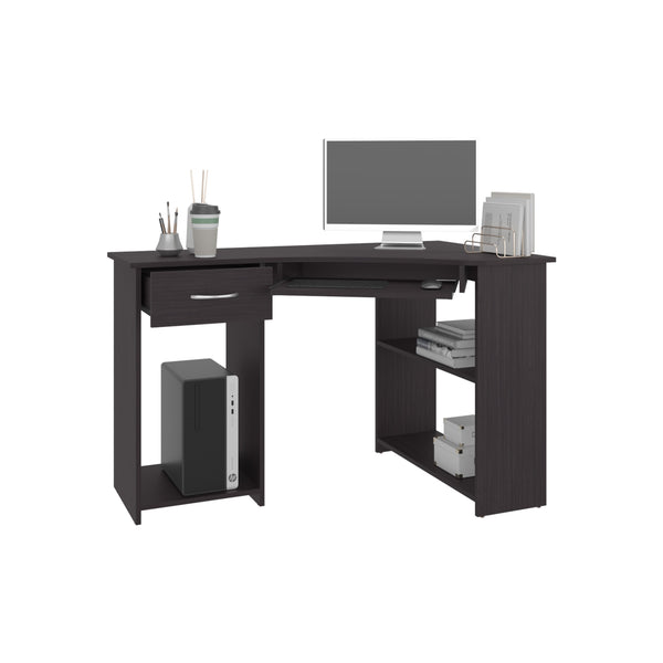 English Elm Jasper Dark Kronos Wengue Corner Desk — L-Shaped Space-Saving Design with Dual Open Shelves for Home Office, Gaming and Study B070P378353