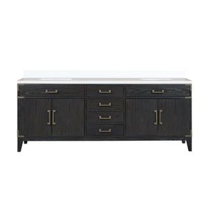 English Elm Black Oak Double Bath Vanity With White Quartz Top - 84" W, Elegant Storage, Durable Design B2731P260976