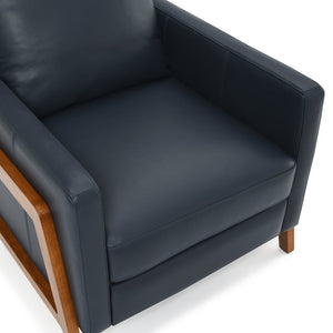 English Elm Richland Top-Grain Leather Push Back Recliner in Midnight Blue with Exposed Wood Frame, Cozy Seat Comfort B050P366073