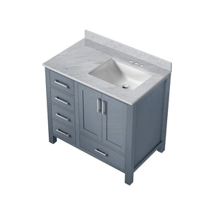 English Elm Dark Grey Bath Vanity With Carrara Marble Top, 36" W X 22" D, Stylish Storage & Easy Installation B2731P258825