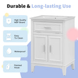 English Elm 24" Bathroom Vanity With Sink, Bathroom Vanity Cabinet With One Flip Drawer and Doors, Solid Wood and Mdf, White