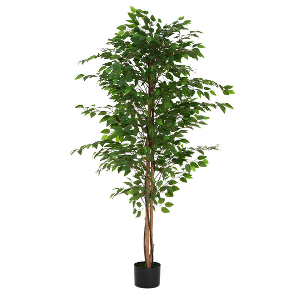 English Elm Christopher Knight Home® - 74" Artificial Ficus Tree with Twisted Trunk, Lush Glossy Leaves, Pre-Potted Green Décor, Low-Maintenance N772P286772G