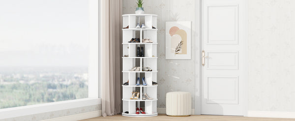 English Elm ON-TREND 7-Tier Rotating Shoe Tower with 360° Spinner, Adjustable 35-Pair Organizer for Entryway White N721P180790K