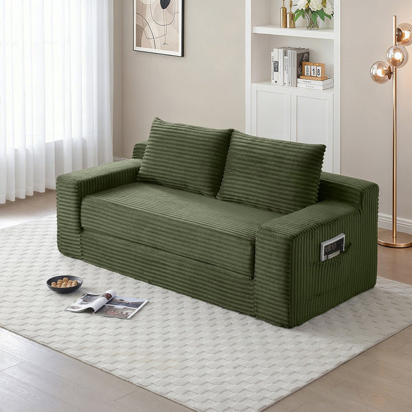 English Elm Memory Foam Cloud Loveseat with Pull-Out Bed, Convertible Floor Sofa Bed for Small Spaces and Guests Green W2677P395126