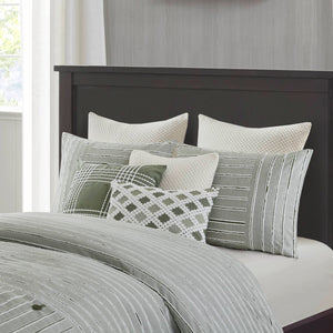 JLA Home Madison Park Signature - Oversized Cotton Clipped Jacquard Comforter Set with Removable Insert, Euro Shams & Decorative Pillows for Farmhouse Luxe 96 L x 110 W x 1.5H MPS10-552