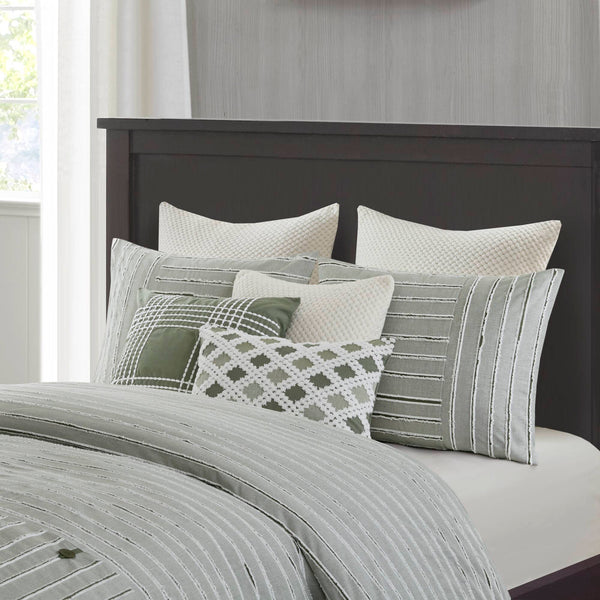 JLA Home Madison Park Signature - Oversized Cotton Clipped Jacquard Comforter Set with Removable Insert, Euro Shams & Decorative Pillows for Farmhouse Luxe 96 L x 110 W x 1.5H MPS10-552