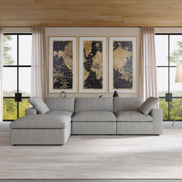 English Elm Sky Cloud Sectional Sofa - 120-Inch Washable Linen L-Shaped 4-Seater With Storage Ottoman & Comfort B341S00003-GIGA