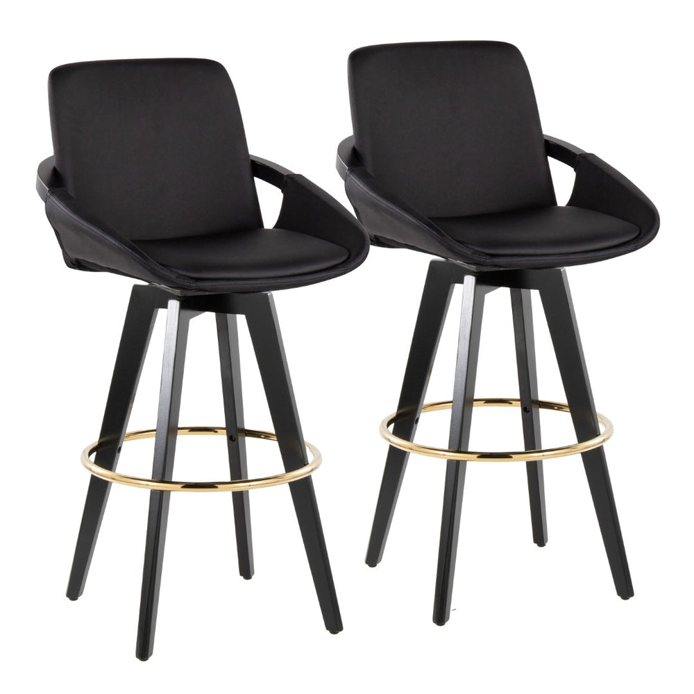 English Elm Fixed-height Swivel Barstools Upholstered Grey Fabric Black Wood Legs Kitchen Set of 2 Black B202S01893