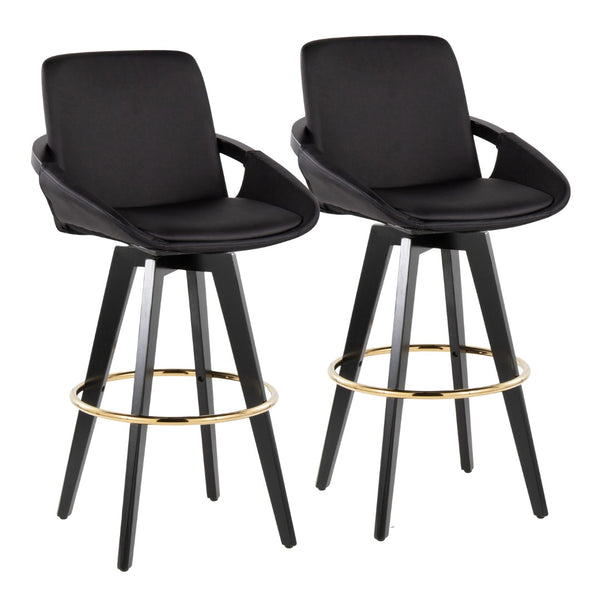 English Elm Fixed-height Swivel Barstools Upholstered Grey Fabric Black Wood Legs Kitchen Set of 2 Black B202S01893