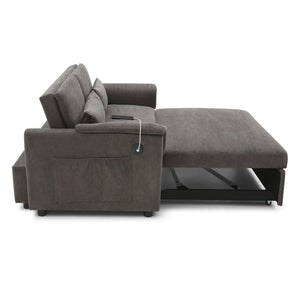 English Elm 55" Velvet Two Seater Pull Out Sofa Bed with USB Ports, Side Pockets, Adjustable Backrest, Compact Lounger DARK GREY W2677P288323
