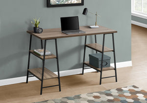 English Elm Computer Desk with 3-Tier Open Shelves, Industrial Sawhorse Legs, Space-Saving 48" Workstation taupe 51 L x 26 W x 5 H B2710P219812