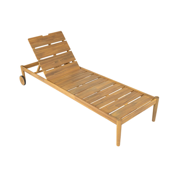 English Elm Christopher Knight Home® - Riviera Acacia Wood Chaise Lounges Set of 2 with Wheels – Beige Light Teak, Polished Edges, Stable Cylindrical Feet for Garden Comfort and Safety N775P287338T