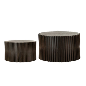 English Elm Vintage Round Nesting Coffee Tables Set of 2 — Textured Cylindrical Wood Accent Tables, Sturdy 110lb Capacity, No-Assembly Dark Brown W757P264674