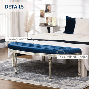 English Elm HOMCOM Vintage Semi-Circle Upholstered Entryway Bench with Tufted Velvet-Touch Seat and Rubberwood Legs Blue W2225P217019