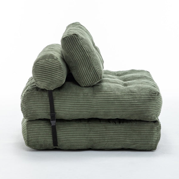 English Elm Folding Floor Sofa Bed Convertible Sleeper Chair with Shredded Foam Corded Fabric Green W2200P442796