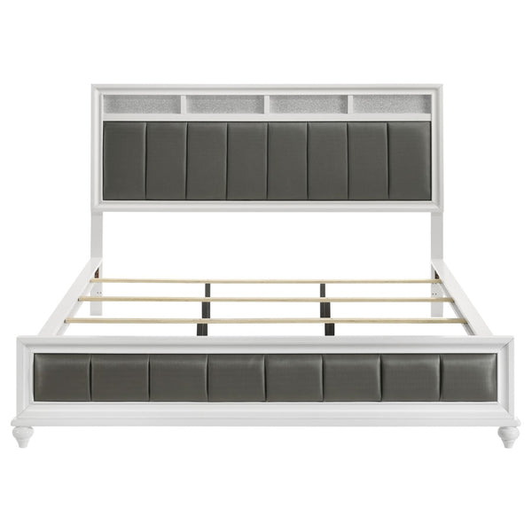 English Elm Talia California King Upholstered Panel Bed - Modern White Frame With Metallic Leatherette Accents B062S01080-GIGA