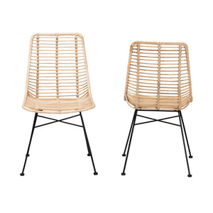 English Elm Modern Boho Rattan Rod Dining Chair Set of Two with Crisscross Base for Casual Spaces B2750P420371