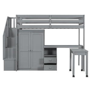 English Elm Queen Murphy Bed with Integrated Desk Cabinet Shelves Space Saving Studio Solution Gray N708S00013E