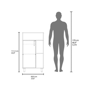 English Elm FM Blackwater Cabinet White – Space-Saving 1-Door Storage with Open Shelves, Scratch-Resistant Melamine Finish, Modern 43.9" x 23.6" x 15.7" B128P301382