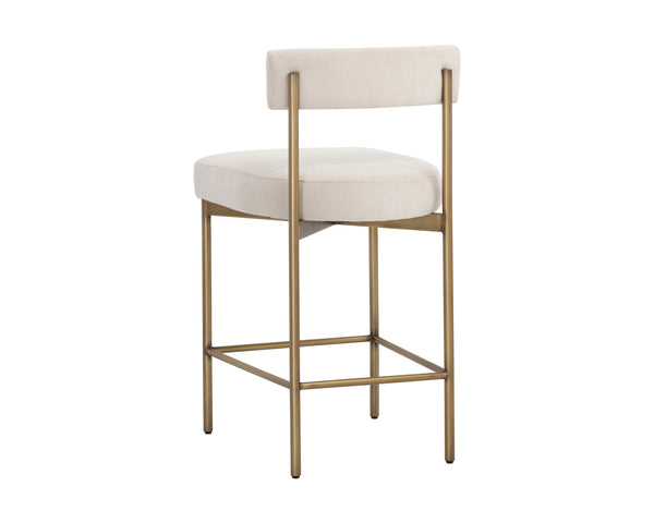 Sunpan Seneca Counter Stool - Modern Open Back Design with Stylish Steel Frame for Contemporary Spaces Antique Brass / Danny Ivory