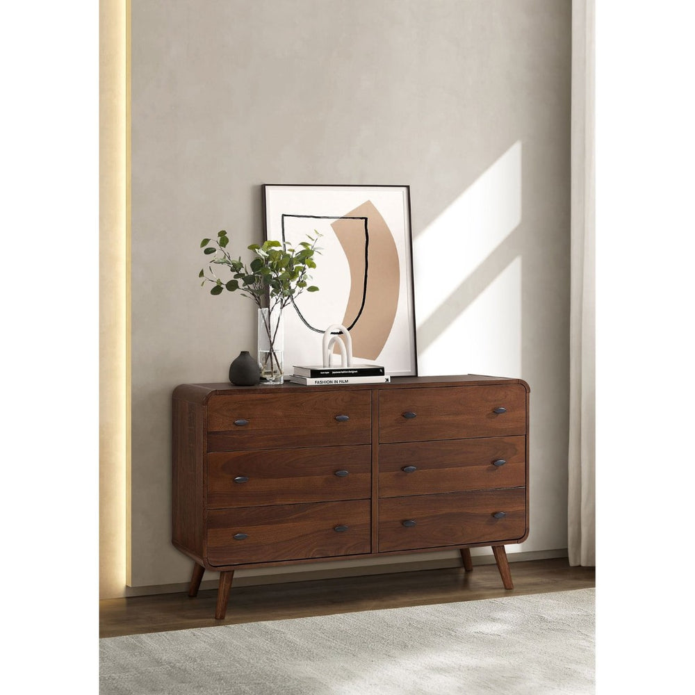 English Elm Winston Six Drawer Mid-century Dresser with Walnut Veneer Finish and Tapered Legs Dark Walnut B062P451713