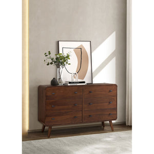 English Elm Winston Six Drawer Mid-century Dresser with Walnut Veneer Finish and Tapered Legs Dark Walnut B062P451713