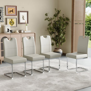 English Elm Set of 4 Gray Pu Leather Dining Chairs with Spring Cushion and Ergonomic Metal Frame W3226P345823