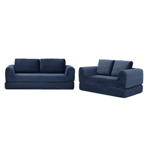 English Elm 2-in-1 Corduroy Futon Sofa Sleeper Modular Floor Couch for Studio and Guest Living Spaces Blue W1117S00375