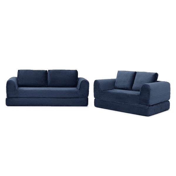 English Elm 2-in-1 Corduroy Futon Sofa Sleeper Modular Floor Couch for Studio and Guest Living Spaces Blue W1117S00375
