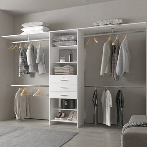 English Elm White Modular Closet Organizer System with Shelves, Drawers & Multiple Hanging Rods for Walk-In Closets and Bedrooms, Durable White Finish, Customizable Storage Solution B062S00623
