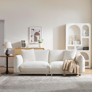 English Elm Cozy Three Seat Sofa Stain Resistant Fabric Hardwood Frame for Modern Living Rooms White W3226P371354